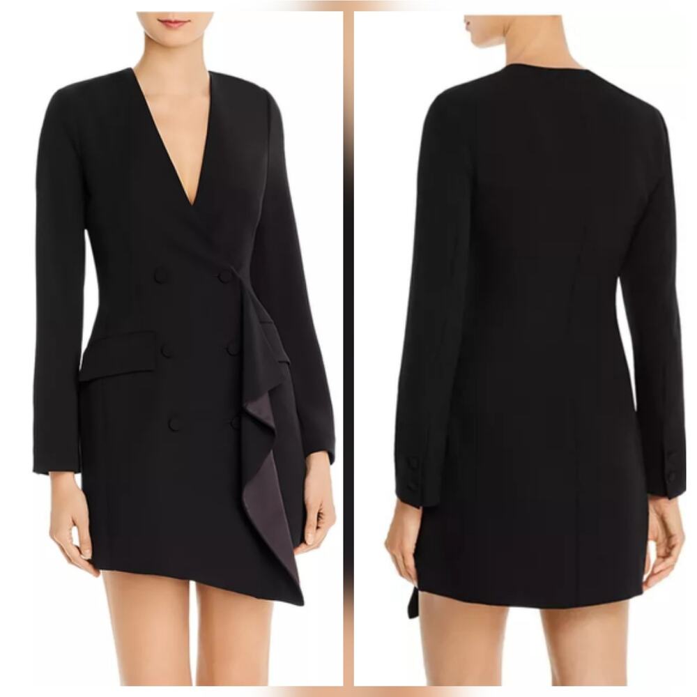 BCBGMAXAZRIA EVE DOUBLE BREASTED BLAZER DRESS WITH RUFFLE, SIZE L, NWT